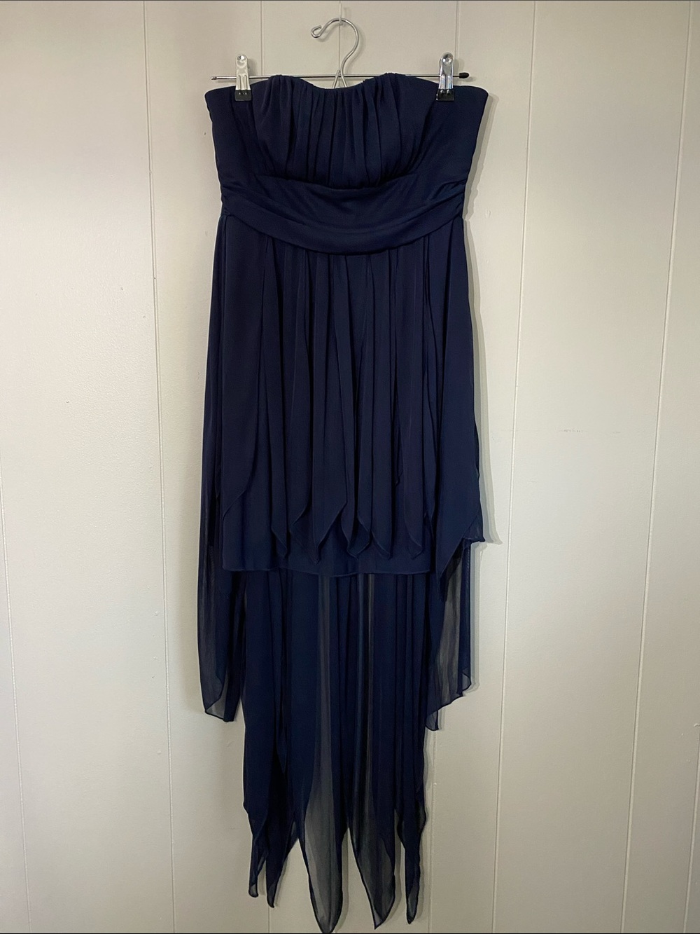 Strapless Navy High-Low Chiffon Dress